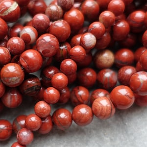 3 misure - Perle rotonde di diaspro rosso papavero naturale, perle di pietre preziose da 4 mm, 6 mm e 8 mm, 10 pezzi o filo