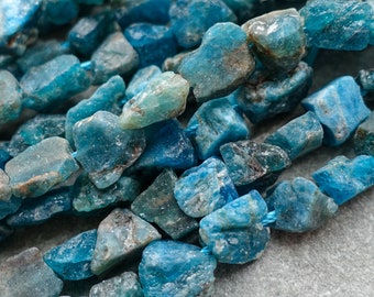 Natural Raw Blue Apatite Nugget Beads, 8x11mm Irregular Chip Beads, Gemstone Beads UK, Craft Supplies