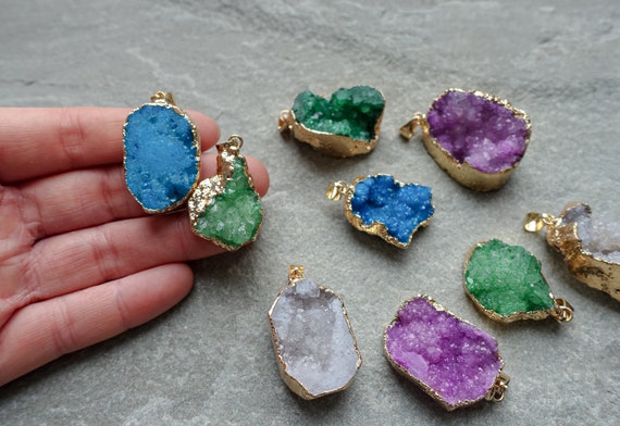 Raw Coloured Druzy Agate Pendant Freeform Pendant With Raw Stone Gemstone Necklace Nugget Pendant Etsy Canada