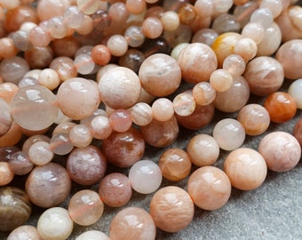 6 Sizes -  Natural Peach Moonstone Beads,4mm 6mm 8mm 10mm 12mm 14mm  gemstone beads, Round Beads, Craft Supplies