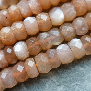 8x5mm Natural Faceted Sunstone Beads, Rough Rondelle Beads, Shiny Abacus Beads, Gemstone Beads, Craft Suppies 5 beads or 1 strand