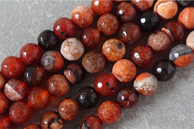 Fire Agate Faceted Round Beads 10mm Red 35 Pcs Gemstones DIY Jewellery Making