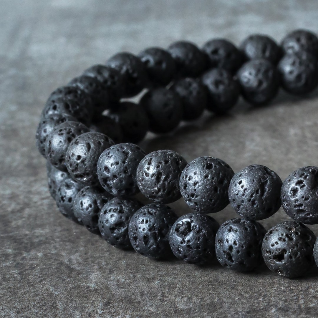 6mm Round, Natural Black Lava Beads, Volcanic Rock (16 Stra