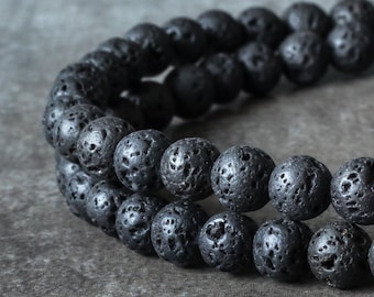 6 Sizes - Natural Black Lava Beads, Grade A Lava Rock Stone, High Quality Black Mala Beads, Essential Oil Beads, 4mm 6mm 8mm 10mm 12mm 14mm