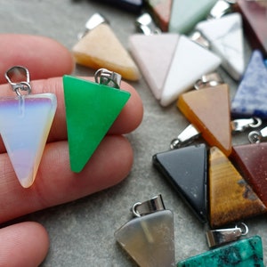 Small Gemstone Triangle Pendant, Crystal Wedge Geometric Pendant Necklace, Choose your stone -  Quartz, Agate, Jasper, Obsidian etc