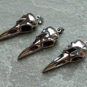 Raven Skull Pendant • Gothic Crow Stainless Steel Skull Necklace Charm •Bird Skull Jewelry