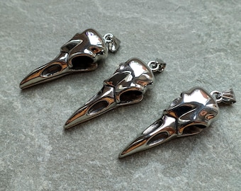 Raven Skull Pendant • Gothic Crow Stainless Steel Skull Necklace Charm •Bird Skull Jewelry