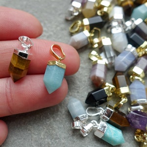 15mm Small Point Crystal Pendant, Gemstone Pillar Point Necklace, Short Bullet, Natural stone charm