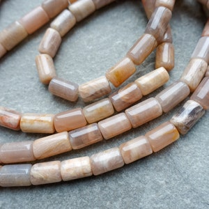 Natural Peach Moonstone Tube Beads, 8x12mm Irregular Column Beads, Gemstone Beads UK, Craft Supplies