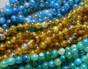 3 Colors - 8mm Colored Dragon Veins Crackle Agate, Fire Agate, Gemstone Beads, Craft Supplies UK