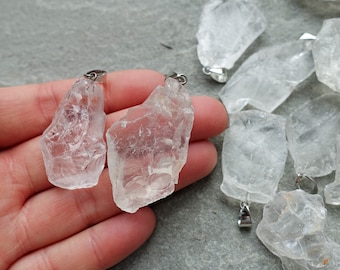 Raw Quartz Crystal Pendant, Freeform Pendant with raw stone, Nugget Pendant, Gemstone Craft Supplies UK