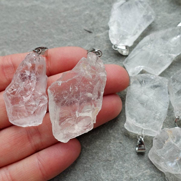 Raw Quartz Crystal Pendant, Freeform Pendant with raw stone, Nugget Pendant, Gemstone Craft Supplies UK