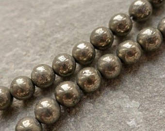 4 Sizes - Natural Pyrite Round Beads, Grade AB Beads, 4mm 6mm 8mm 10mm Gemstone Beads, Jewelry Supplies