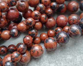 3 Sizes -  Natural Mahogany Obsidian Stone Beads, 4mm 6mm 8mm round beads, 10 pcs or strand, Gemstone Beads, Craft Supplies