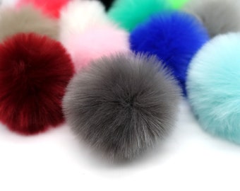 50% Off 18 Colours - 7-8cm Faux Fur Pom Pom, Cruelty Free Vegan Hat Pompom, Fake Fur Ball Pom Pom, with attachment loop