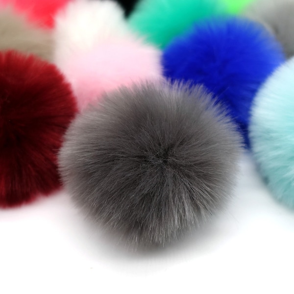 50% Off 18 Colours - 7-8cm Faux Fur Pom Pom, Cruelty Free Vegan Hat Pompom, Fake Fur Ball Pom Pom, with attachment loop