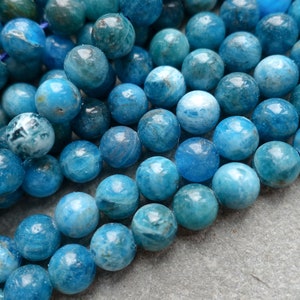 3 tailles - Perles rondes en apatite naturelle, perles de pierre 4 mm 6 mm 8 mm, rocailles britanniques, fines perles de pierres précieuses bleues