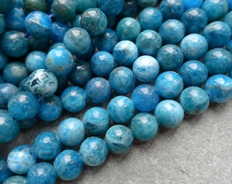 Perles rondes en apatite naturelle, 4 mm 6 mm 8 mm, pierres précieuses bleues sur rang pour la fabrication de bijoux
