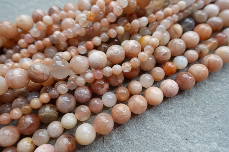 6 Sizes Natural Peach Moonstone Beads,4mm 6mm 8mm 10mm 12mm 14mm gemstone beads, Round Beads, Craft Supplies image 3