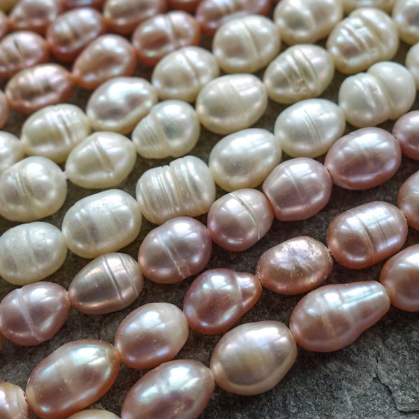 2 colors - Natural Freshwater Rice Pearls Strand, Pearl Beads, White Rice Pearls, 6-7 mm, craft supplies