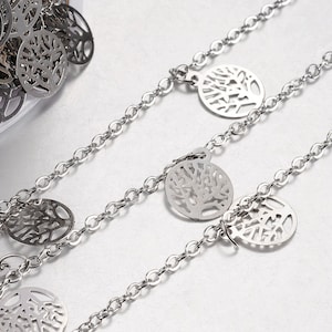 50% Off Tree of life cable chain, chain with charms, dangling chain, Platinum Plated, Dainly petite chain