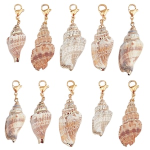 Conch Shell Pendant, Electroplate Pendant with natural shell, Lobster Claw Charm, Nugget Pendant