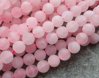 4 Sizes - Frosted Matte Rose Quartz Beads, Matte Round Gemstone Beads, 4mm 6mm 8mm 10mm Pink Quartz, Craft Supplies