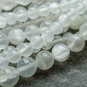 3 Sizes Natural Selenite Round Beads, 4mm 6mm 8mm AB Grade Gemstone Bead, Strand or 10 pcs, Craft supplies image 1