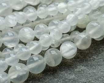 3 Sizes -  Natural Selenite Round Beads, 4mm 6mm 8mm AB Grade Gemstone Bead,  Strand or 10 pcs, Craft supplies