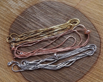 Adjustable Slider Necklace Blank, Chain Slide  Bead Necklace Blank, Slide Extender Chain, Brass Box Chain Bracelet with rudder slider bead