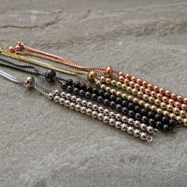 4 colours - Adjustable Bracelet Blanks, Ball Beads  Chain Slide Bead Expandable Bracelet Finding, Slider Bracelet
