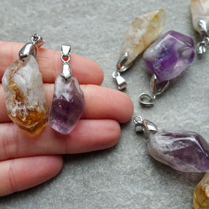 Natürlicher Amethyst & Citrin Kristall Anhänger, Freeform Rohstein Halskette, Edelstein Halskette, Nugget Anhänger