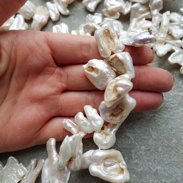 Grande perle de Keshi naturelle, chapelets de perles d'eau douce de forme libre, forme de pépite, couleur blanc cassé