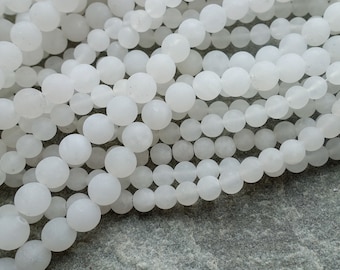 Natural Frosted White Jade Beads, 4mm 6mm 8mm Matte Gemstone Round Beads