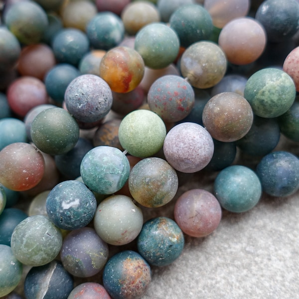 4 Sizes - Natural Frosted Indian Agate Green Moss Agate 4mm 6mm 8mm 10mm Matt Dendrite Agate Beads 10 pcs or strand
