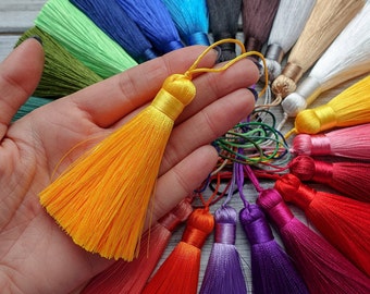 25 Colours - 8cm Silk Mala Tassel, High Quality Tassels With Loop Attachment, Artificial Silk Thread Tassels, Earrings Tassels, Mala Tassels