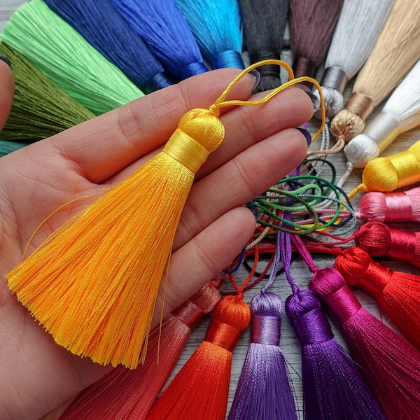 25 Colours - 8cm Silk Mala Tassel, High Quality Tassels With Loop Attachment, Artificial Silk Thread Tassels, Earrings Tassels, Mala Tassels