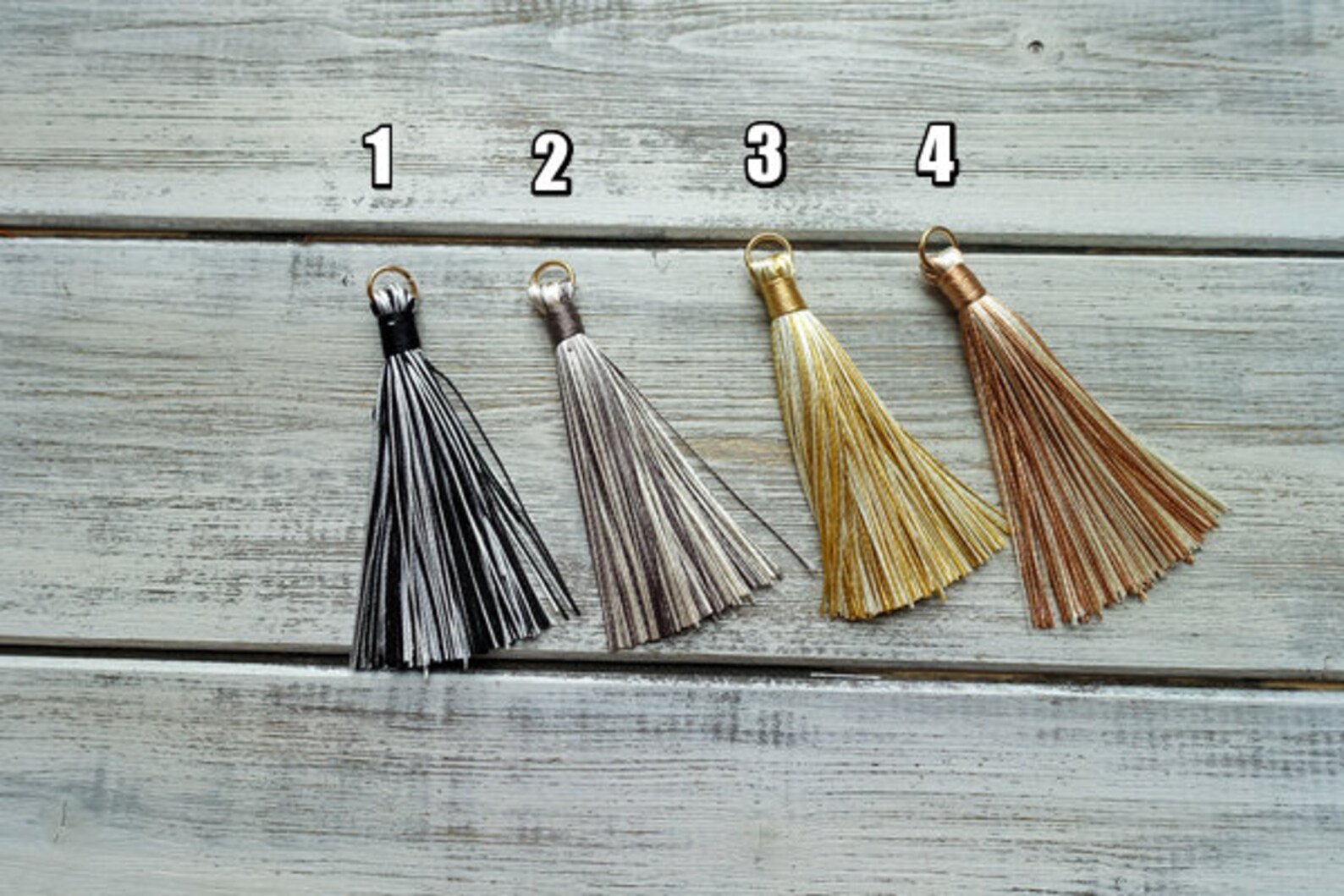 Cream Color Thread Tassels With Beads Set Of 2 main image 1