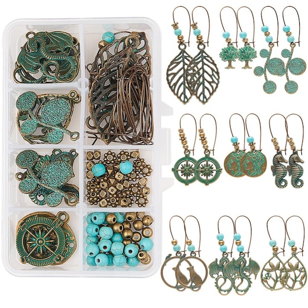 20% Sale DIY Earring Jewelry Kit, 9 pairs Bohemian Vintage Turquoise Dangle Earring Kit, Jewelry Making Supplies