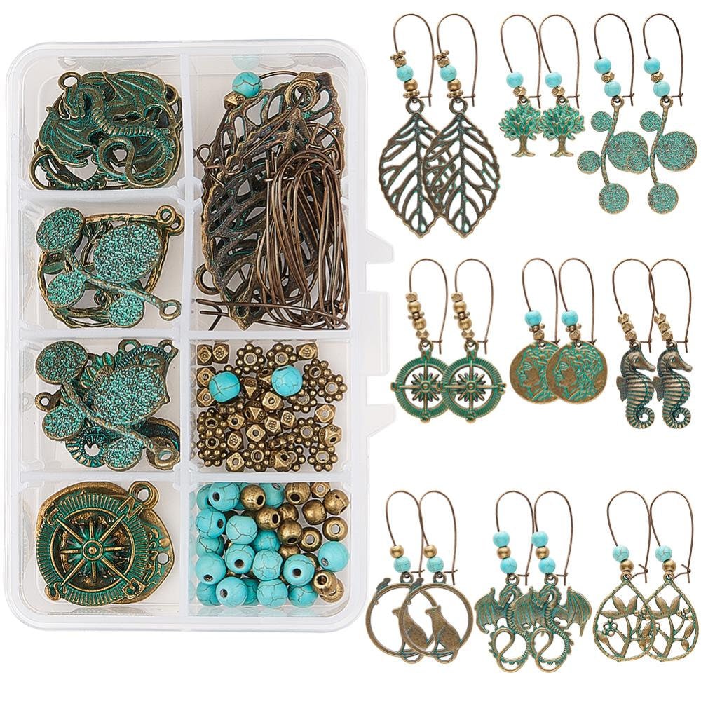 DIY 8 Pairs Star Moon Sun Dangle Earrings Making Kit Turquoise