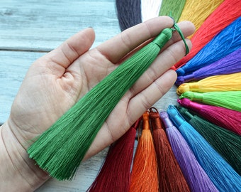 24 Colours - Large 15 cm Artificial Silk Tassel, Tassel with attachment threads, Mala, decor tassel, Interior Curtain Tassel