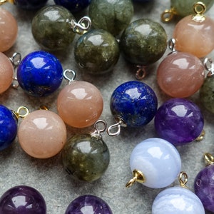 5 Colors - 8mm Round Gemstone  Ball Pendant, Grade A Pendant with brass finding, Gemstone Charm, Sunstone