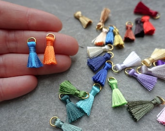 20mm Mix colors  Small Cute Mala Tassel Charm Tassels with attachment rings, Great for earrings, charms, bracelets, keyrings diy