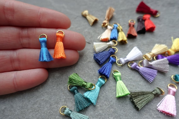 20mm Mix colors  Small Cute Mala Tassel Charm Tassels with attachment rings, Great for earrings, charms, bracelets, keyrings diy