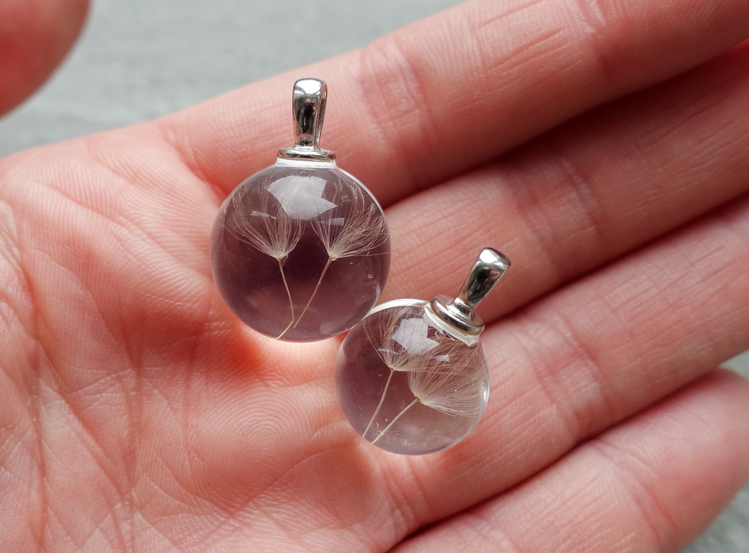 2 Sizes - Dried Dandelion Pendant, Round 15mm 20mm Ball Dried Flower…