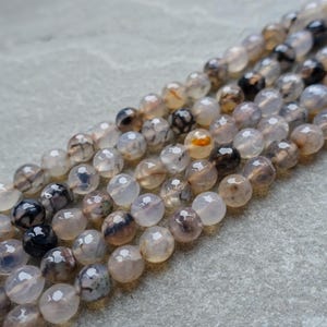8mm Natural Dragon Vein Faceted Crackle Agate Beads, Fire Agate Coloured Beads, Gemstone Beads, Craft Supplies UK