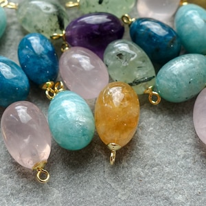 8 Colors - 18mm Smooth Gemstone Small Drop Pendant, Grade A Pendant with brass finding, Gemstone Charm, Nugget Pendant