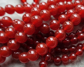 Perles rondes en cornaline rouge naturelle, 4 mm 6 mm 8 mm sur rang de pierres précieuses pour la fabrication de bijoux