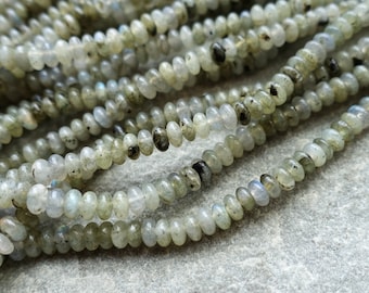 2x4mm Natural Labradorite Rondelle Beads, Dainty Shiny Abacus Beads, Gemstone Beads, Craft Suppies 10 beads or 1 strand
