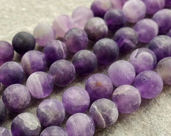 3 sizes - Frosted Natural Amethyst Beads, 6mm 8mm 10mm Matte Finish Crystal Beads, Purple Gemstone Beads, Craft Supplies UK